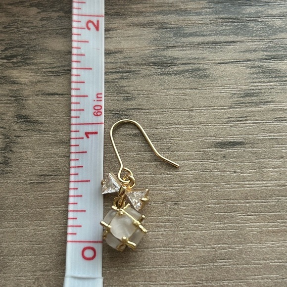 Chic Gold Tone Bow & Moonstone Dangle Earrings - Picture 5 of 5